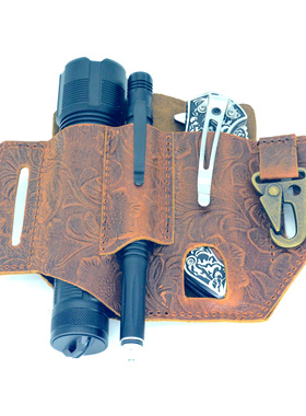 牛皮疯马EDC户外旅行口袋收纳工具皮带刀套袋真皮刀鞘刀套腰挂包