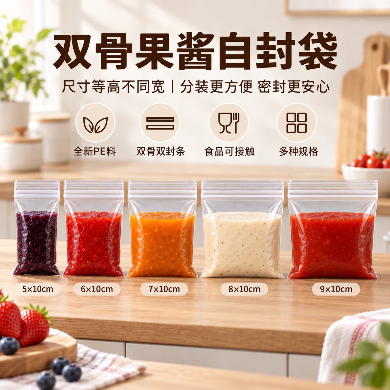 果酱双封条自封袋PE食品级外卖料汁打包分装袋调料酱汁防水防漏
