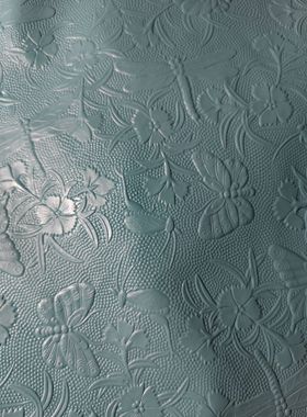 四边直湖绿色蝶恋花纹头层牛皮压纹0.5-0.7mm箱包抱枕手工DIY皮料