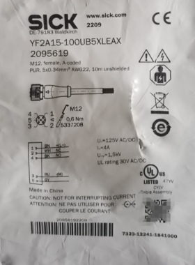 Sick  YF2A15-100UB5XLEAX  2095619 连接线 M12 5芯5孔母头 10m