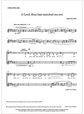 预订 O Lord, thou hast searched me out 哦主，你搜索了我——为SATB合唱团、英国管风琴（或单簧管、或中提琴）和管风琴而作的