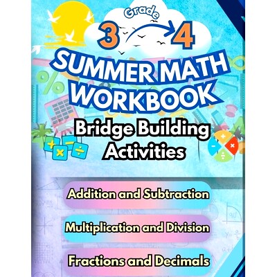 预订 Summer Math Workbook 3-4 Grade Bridge Building Activities: 3rd to 4th Grade Summer Essential Skills Practice Worksh