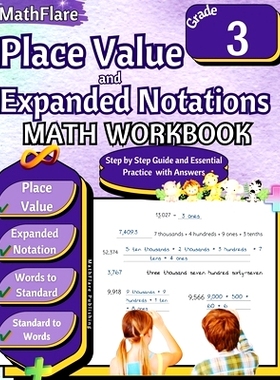 预订 Place Value and Expanded Notations Math Workbook 3rd Grade: Place Value Grade 3, Expanded and Standard Notations wi