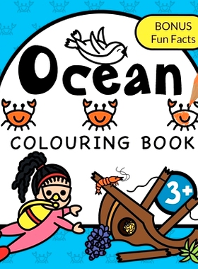 预订 Colouring Book Ocean For Children: Whales, Sharks, Turtles and Sunken ships for boys & girls to colour Ages 3+