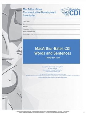 预订 MacArthur-Bates Communicative Development Inventories (CDI) Words and Sentences Forms: 16-30 Months 麦克阿瑟-贝茨交