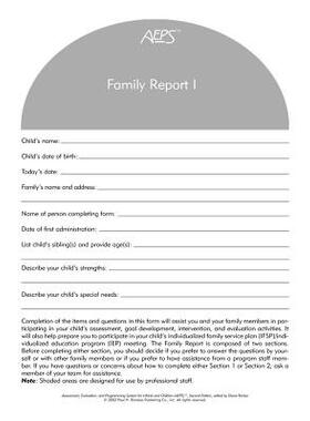 预订 Assessment, Evaluation, and Programming System for Infants and Children (AEPS®),2/e, Family Report I
