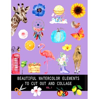 预订 Beautiful watercolor elements to cut out and collage vol.1: Elements for scrapbooking, collages, decoupage and mixe