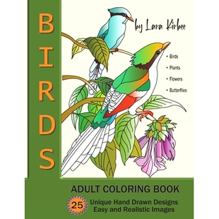 and Birds Plants 预订 Butterflies. Images. Coloring Realistic Adult 9798358760660 Book. Easy Flowers