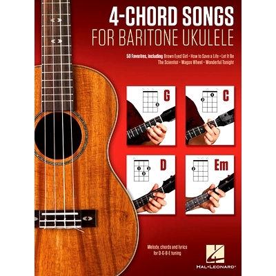 预订 4-Chord Songs for Baritone Ukulele (G-C-D-Em): Melody, Chords and Lyrics for D-G-B-E Tuning: 9781495057649