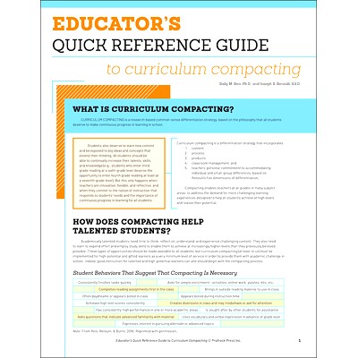 预订 Educator’s Quick Reference Guide to Curriculum Compacting 课程压缩教育工作者快速参考指南: 9781618217882