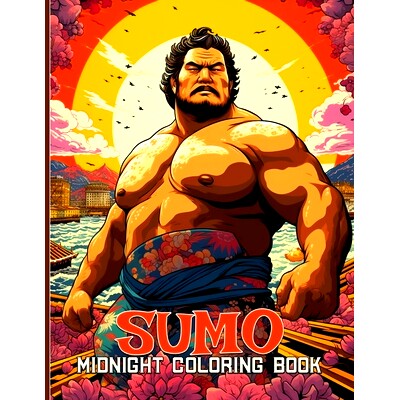 预订 Sumo Midnight Coloring Book: Sumo Wrestling Black Background Coloring Pages For Color & Relax: 9798323548064