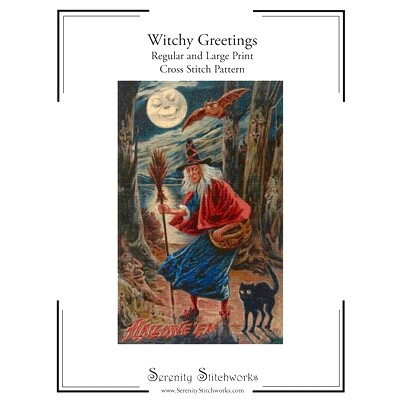 预订 Witchy Greetings Cross Stitch Pattern: Regular and Large Print Cross Stitch Chart: 9781726770088