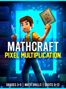 预订 Mathcraft - Pixel Multiplication - Grades 3-5, Math Drills, Digits 0-12: 9798397273145