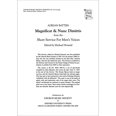 预订 Magnificat and Nunc Dimittis from the Short Service 短服务中的*赞美与祝福: 9780193952911