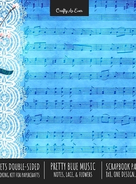 预订 Pretty Blue Music Scrapbook Paper Pad 8x8 Decorative Scrapbooking Kit for Cardmaking Gifts, DIY Crafts, Printmaking