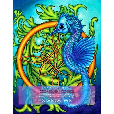 预订 Big Kids Coloring Book: Compass Roses: 50 line-art *, plus 36 bonus pages from the artist's most recent