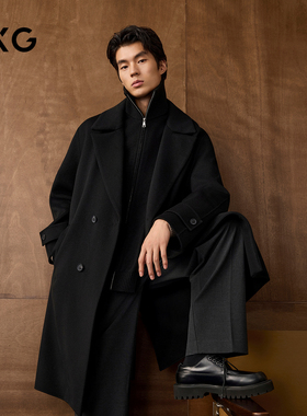GXG男装 商场同款假两件长款大衣 2025年冬季新品G25X264010