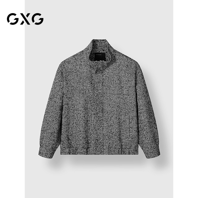 GXG男装 商场同款简约人字纹立领夹克男保暖通勤24年冬G24X214071