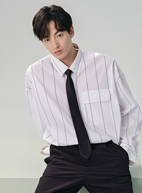 GXG男装 线下热卖条纹长袖翻领衬衫24春夏百搭休闲衬衣G24X032006