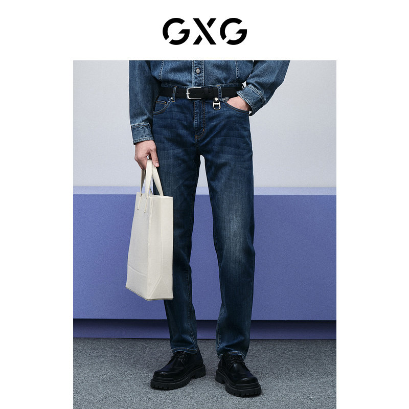 GXG男装 线下热卖牛仔蓝水洗直筒牛仔裤 24年春季新品GFX10500491
