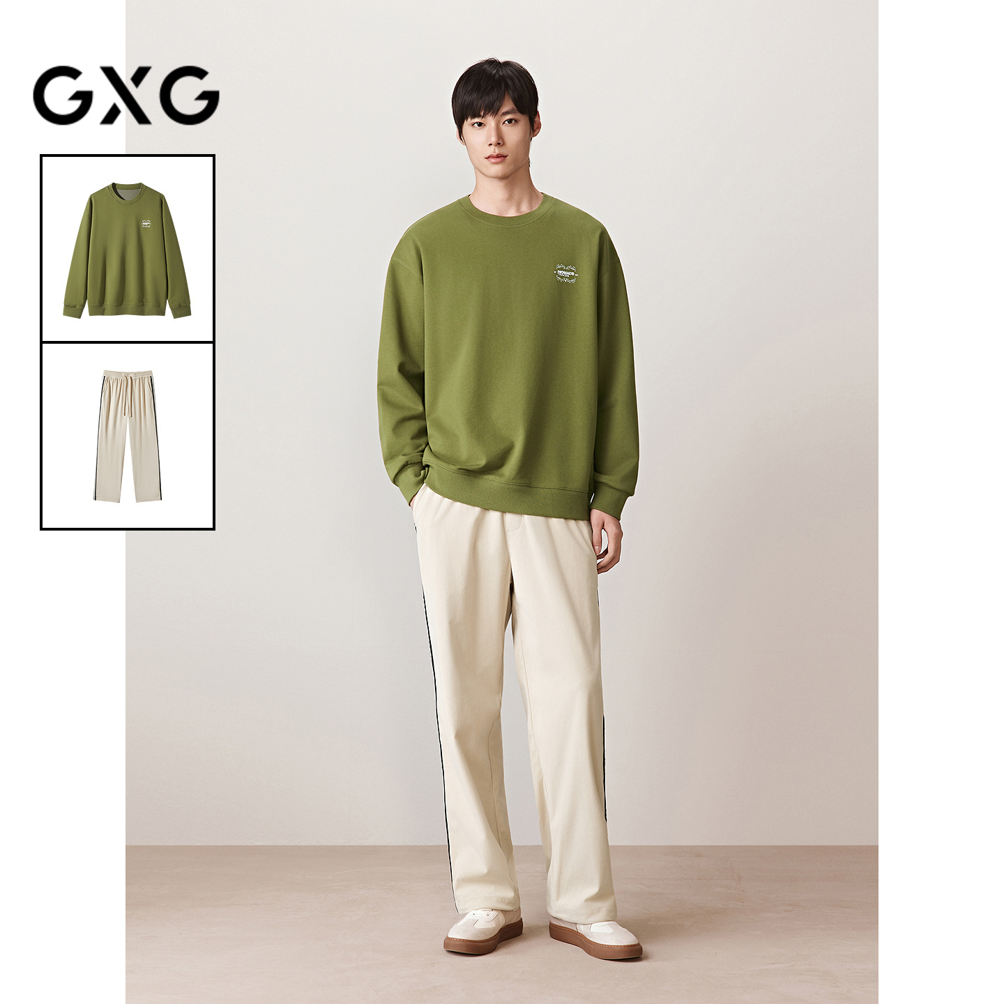 GXG男装 25年秋季新品背后图案圆领卫衣灯芯绒肌理长裤通勤套装
