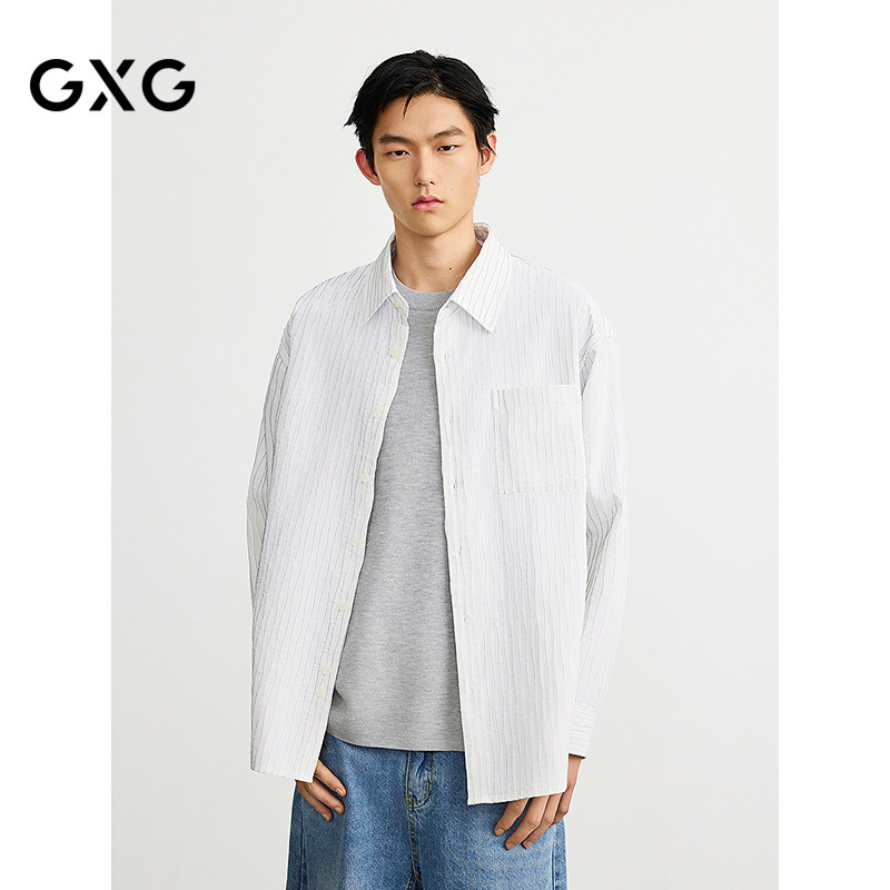 GXG男装  条纹设肌理感休闲长袖衬衫 25春G25X031008图片