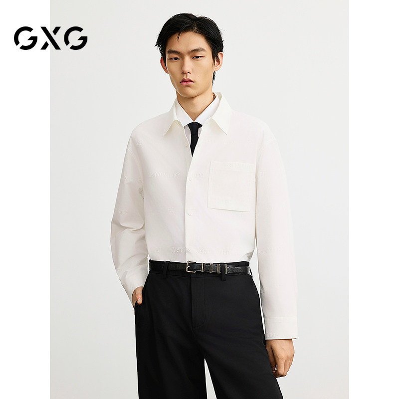 GXG男装 白色立体字母简约时尚长袖衬衫25年春季新品G25X031021