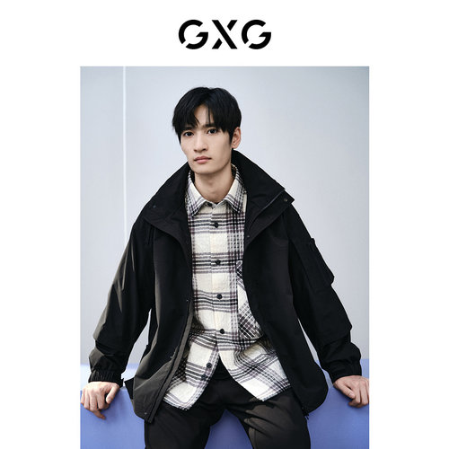 GXG男装 商场同款黑色时尚休闲连帽夹克 24年春季新品GFX12100931