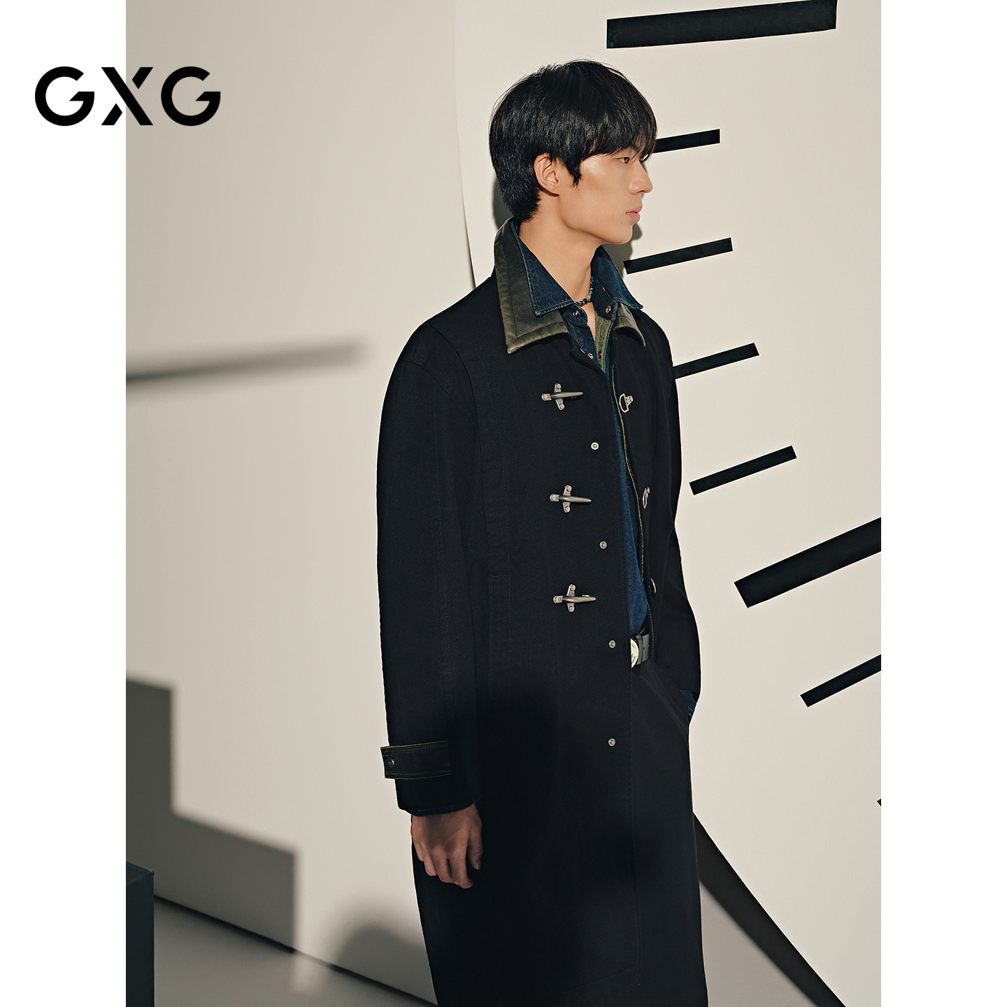 GXG男装冬款拼接复古风衣