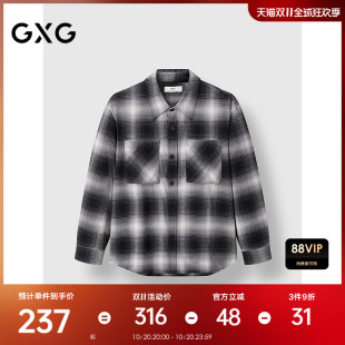衬衫 翻领长袖 外套 24年冬季 GXG男装 新品 黑白格简约休闲时尚