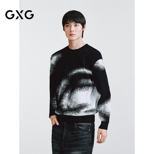 GXG黑白撞色设计小呢绒纱线男士低领线衫  2025冬季新品