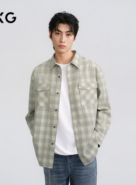 GXG男装 商场同款复古格纹翻领长袖衬衫 2026春季新品G26X031020