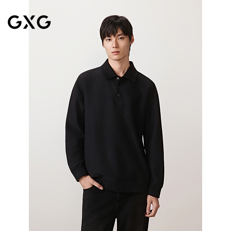 GXG男装 翻领卫衣半开襟简约长袖上衣内搭 2025秋季新品