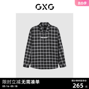 GXG男装 商场同款 黑白格刺绣衬衫2023年秋季新款GEX10313133