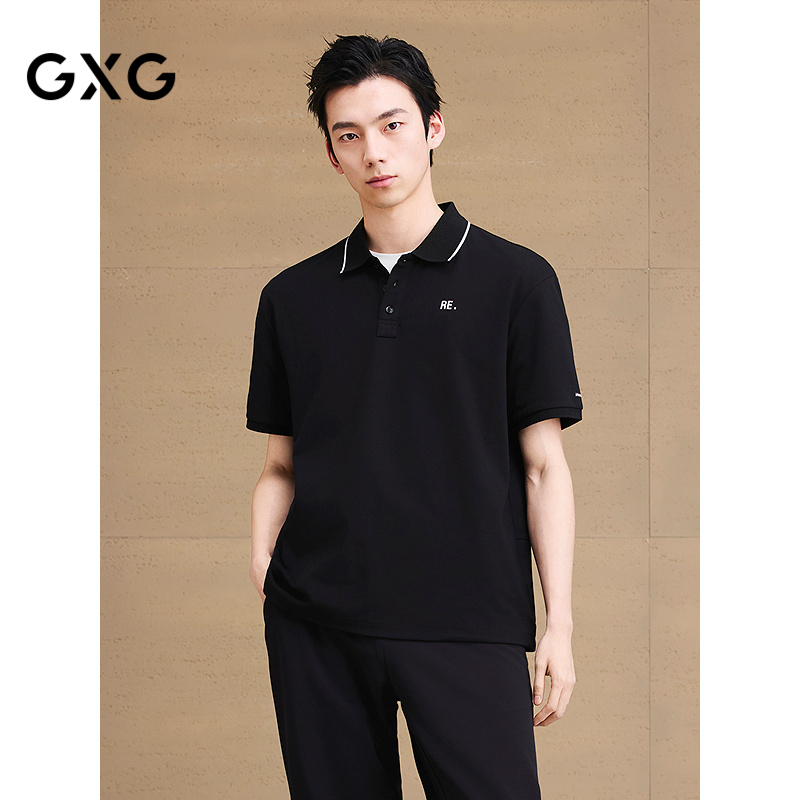 GXG男装 珠地透气polo衫男士马球衫罗纹领口上衣短袖 25夏新品