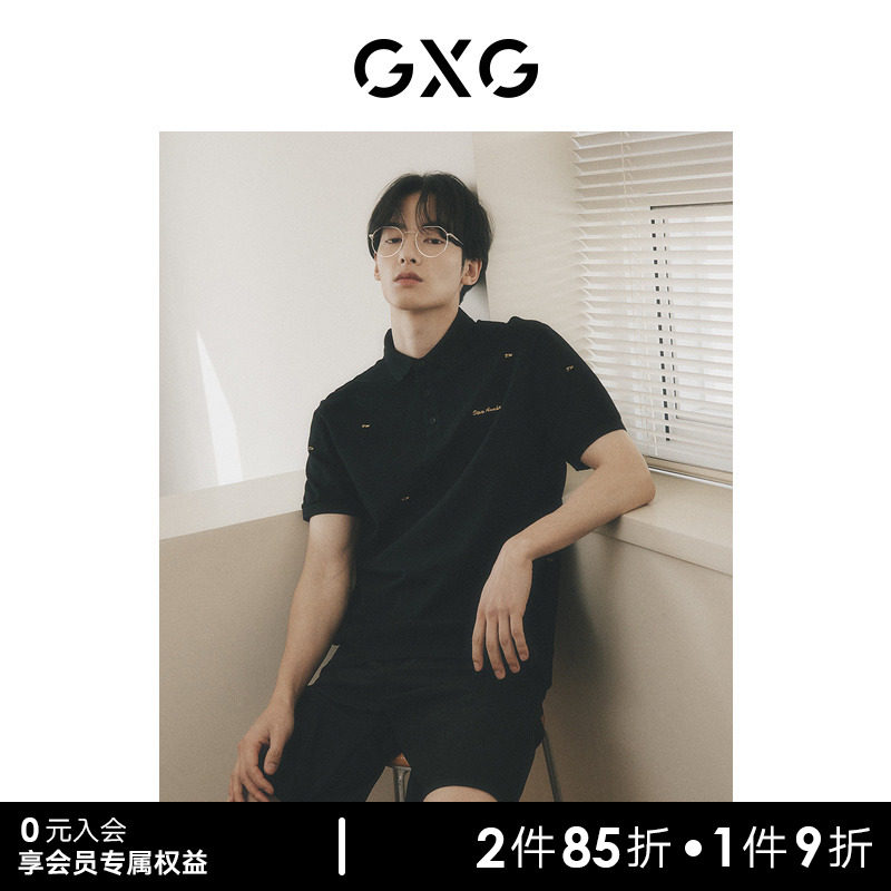 GXG男装 多色满身刺绣T恤POLO衫商务翻领T恤 2023年夏季新品
