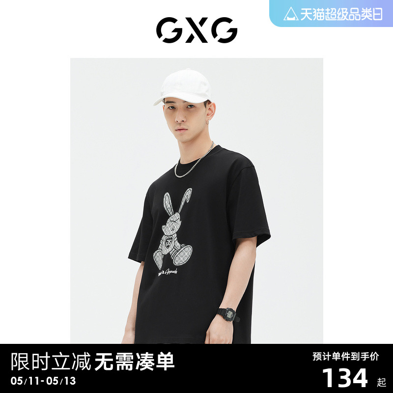 老花短袖T恤GXG休闲兔子