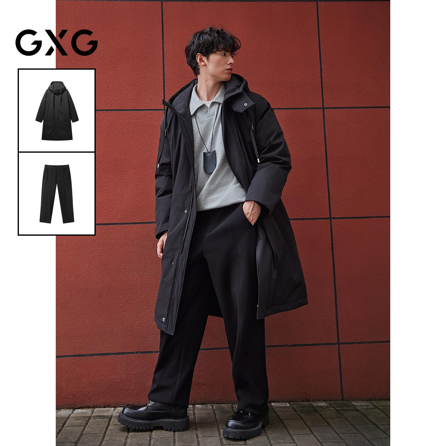GXG男装 25年冬季新品三防多色休闲羽绒服肌理针织弯刀裤通勤套装