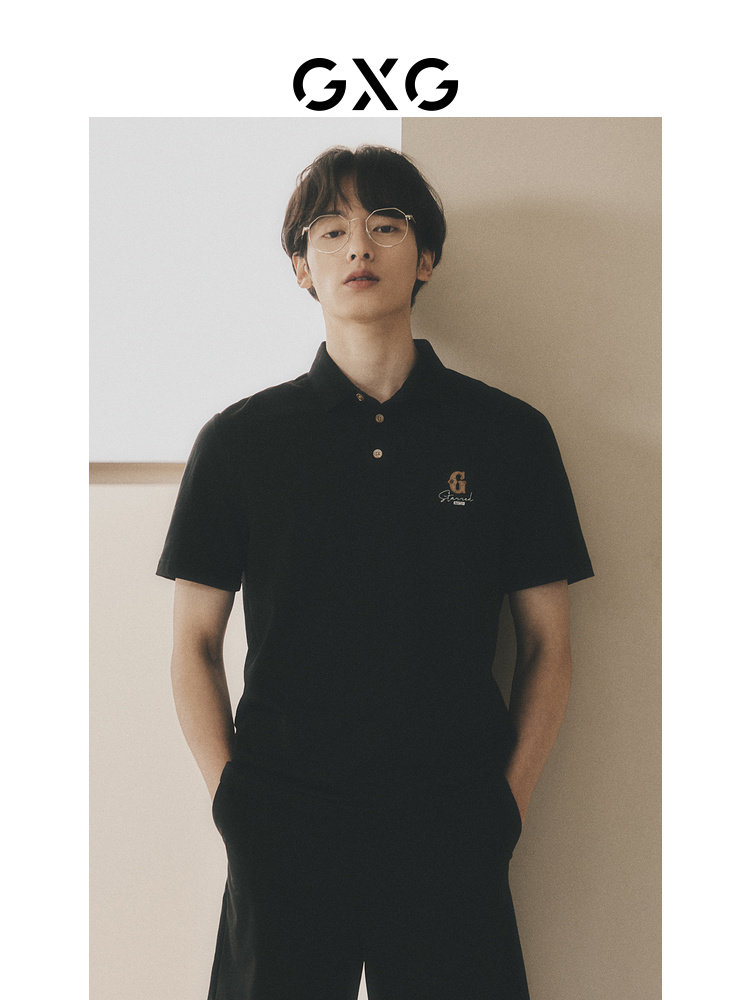 GXG MENS SLIMBERRY SILK COMFORTABLE BUSINESS CASUAL POLO SHIRT MENS SVEN EMBROIDERY PATCH POLO SHORT SLEEVE