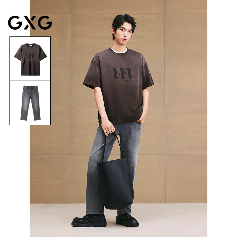 GXG男装 25年夏季新品渐变水洗时尚短袖T渐变水洗牛仔裤通勤套装