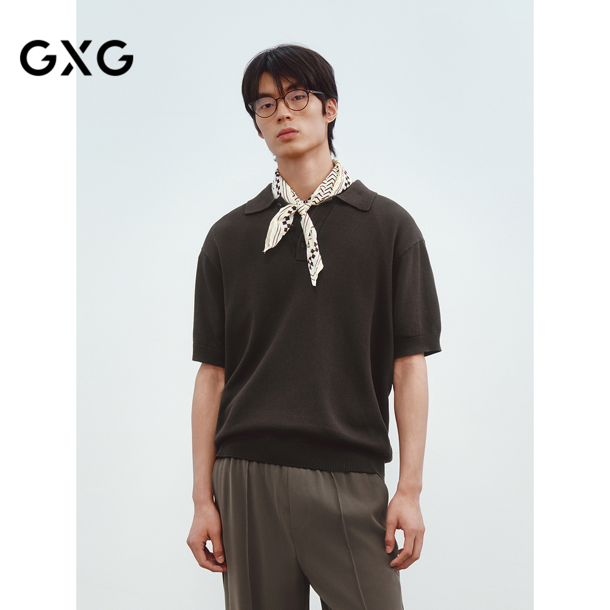[商场同款]GXG男装 美拉德棕色休闲polo衫 25夏新品G25X242032