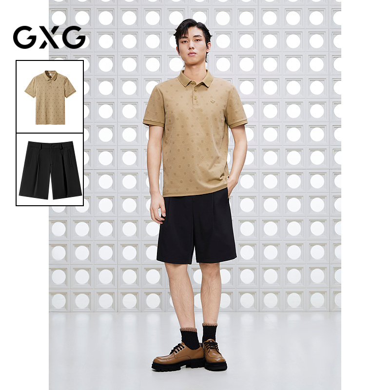 GXG男装 25年夏季新品凉感满印休闲polo宽松直筒休闲短裤通勤套装