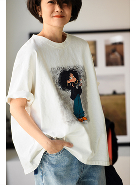 包邮 T71600 韩版休闲洋气女孩印花宽松纯棉打底加厚短袖T恤女秋