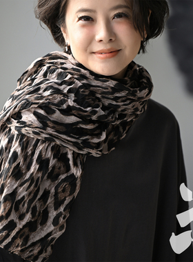 特●J19350 韩版舒适长方形棉麻薄款豹纹女士围巾2026春 米兰宣言