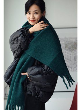 包邮J3627C文艺复古简约羊毛混纺百搭保暖长款流苏围巾披肩女