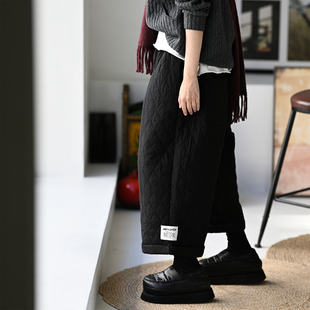 棉裤 休闲裤 女25冬 新品 K92259 包邮 文艺复古绗缝菱格宽腿八分裙裤