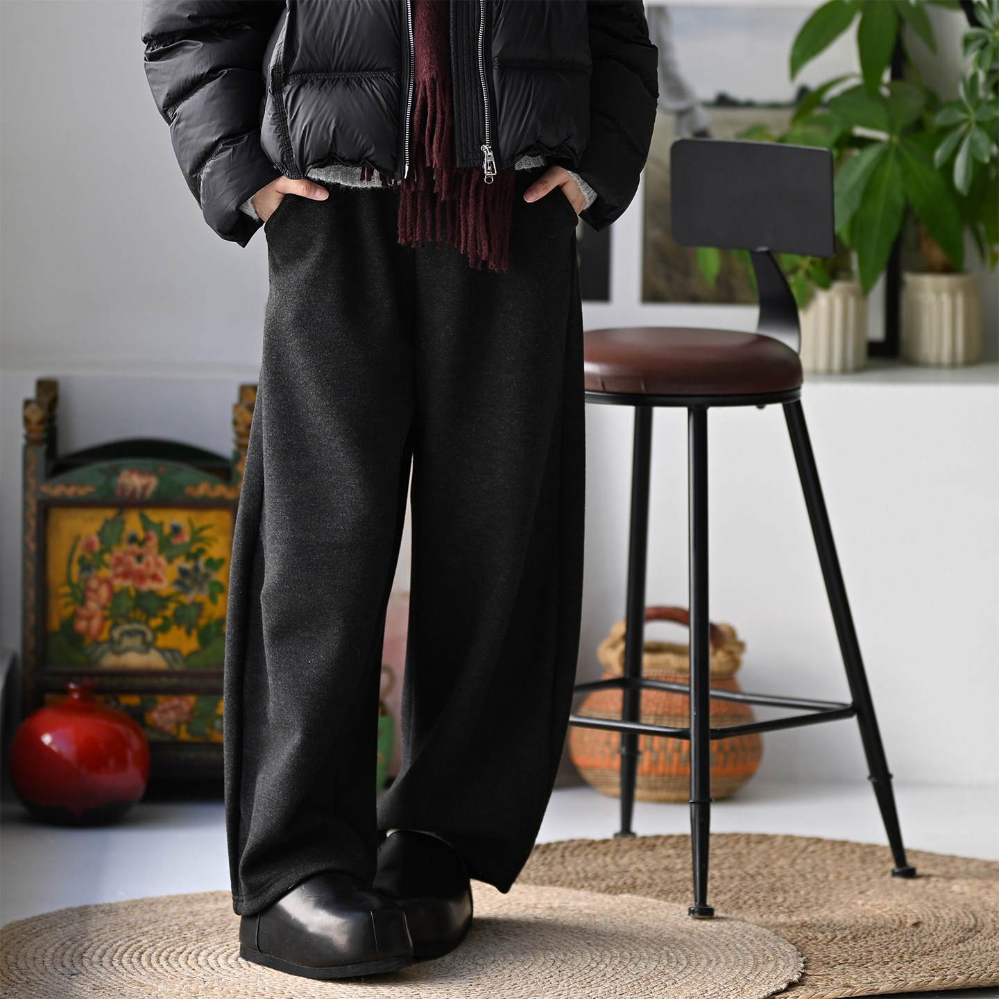 包邮K33300 气质通勤休闲双兜加厚毛呢垂感阔腿弯刀休闲裤女25冬,女装/女士精品,休闲裤,淘宝优惠券,粉丝福利购,淘宝优惠卷