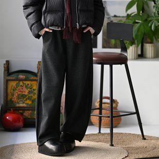 包邮 K33300 新品 女25冬 气质通勤双兜加厚毛呢垂感阔腿弯刀休闲裤