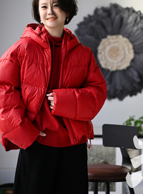 包邮特●Y39550 休闲休闲纯色减龄前短后长轻型连帽羽绒服女25冬