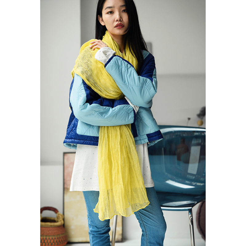 明黄色显白长款质感亚麻围巾女